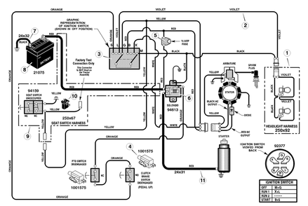 Electrical System Diagram and Parts List for 405004X50B 2004 Briggs and Stratton Lawn Tractor